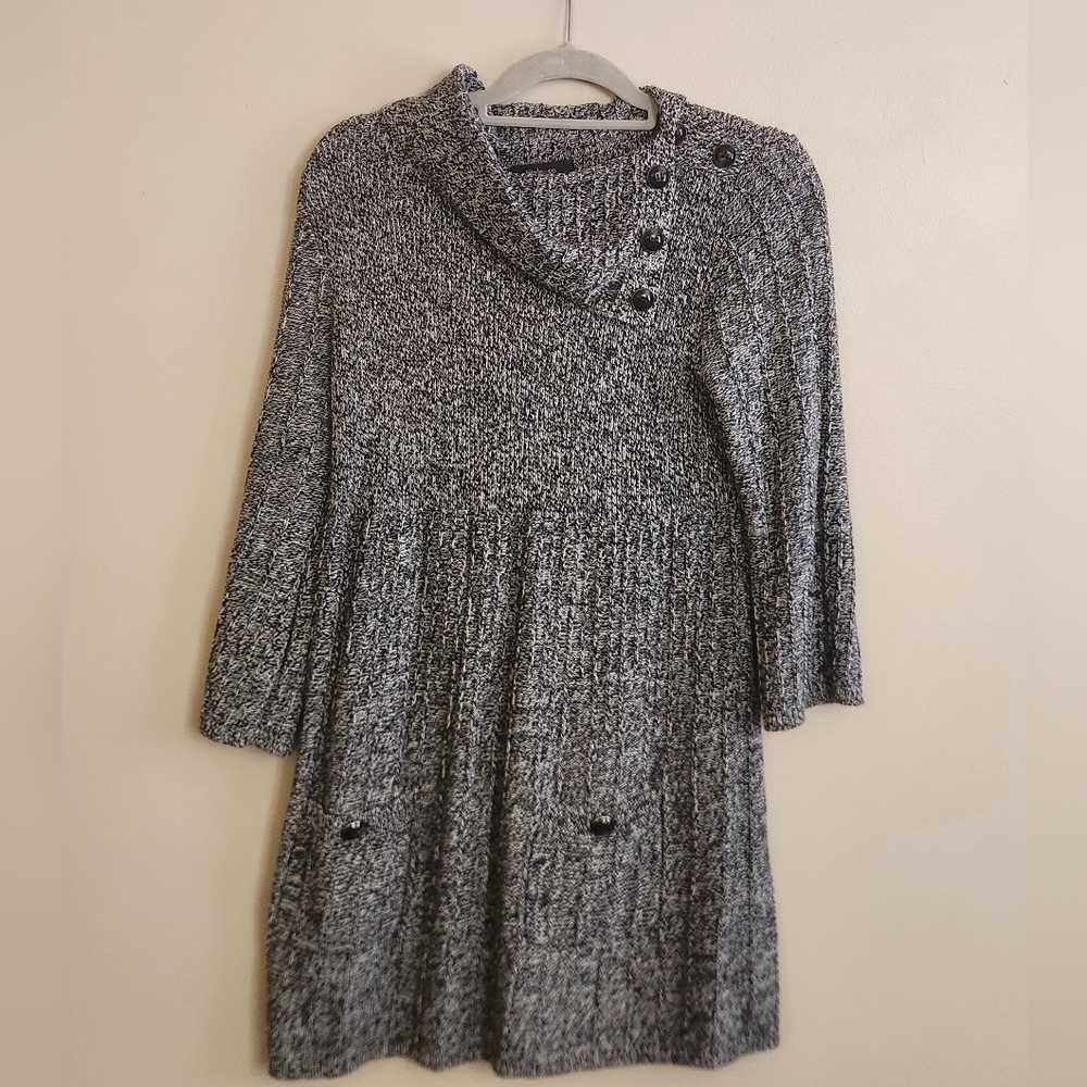 Style & Co Gray Knit Sweater Dress with Button Detail Size:Medium